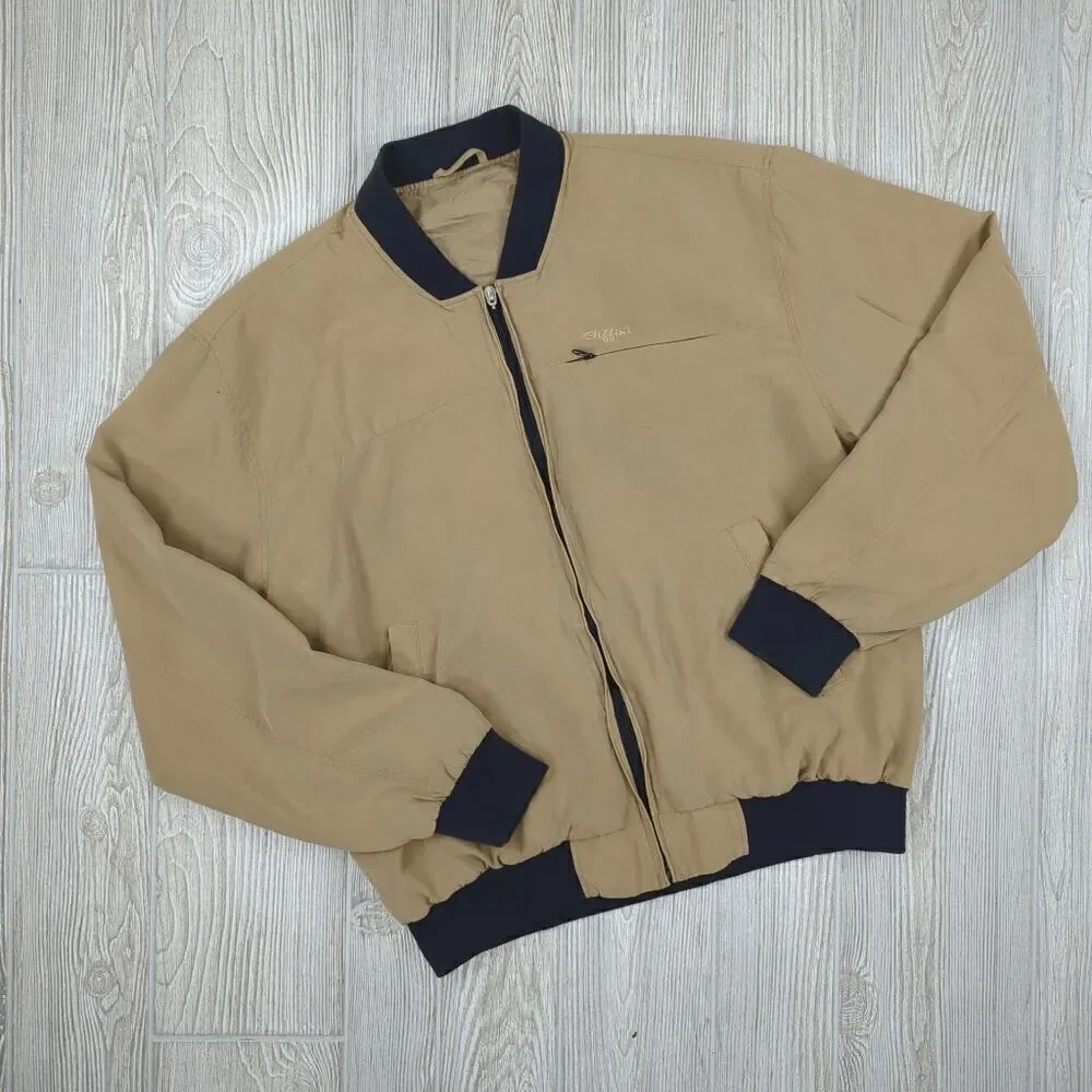 Giffini Lightweight Bomber Jacket Tan Black Trim Size Large Mens